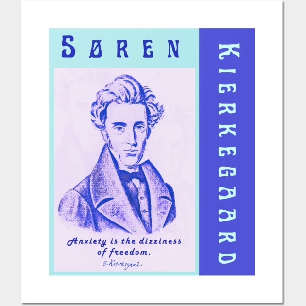 Søren Kierkegaard portrait and quote: Anxiety Is the Dizziness of Freedom Wall Art by artbleed